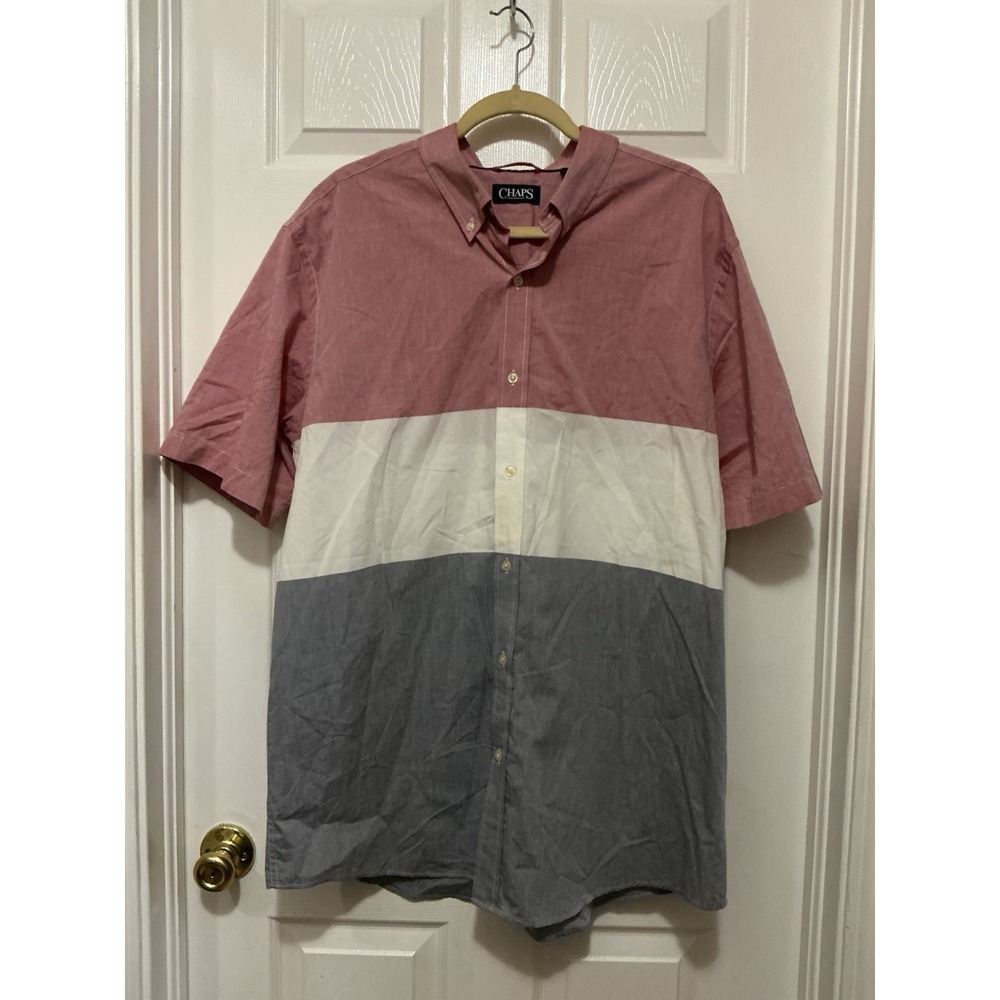 Chaps Ralph Lauren Men's Short Sleeve Shirt XXL 3 Tone Mauve Cream Gray Button